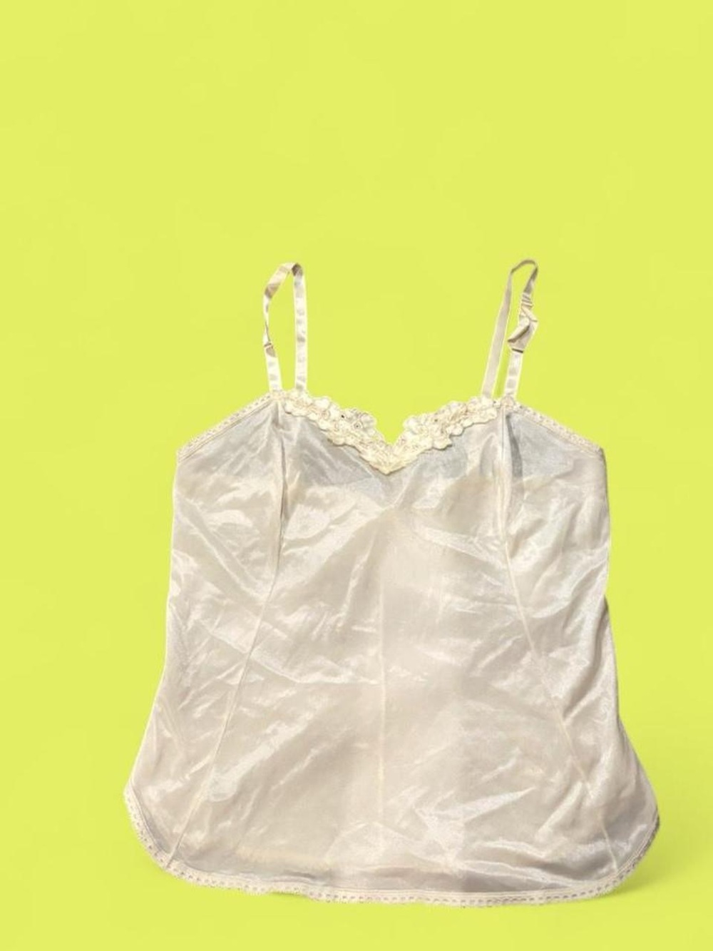 Vintage Cream Satin Camisole with Lace Trim